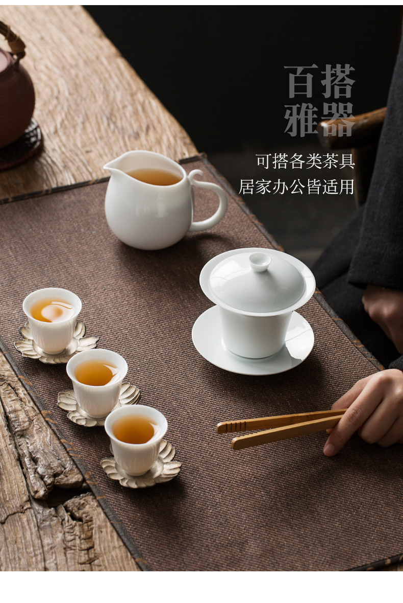 Jingdezhen pure manual three just tureen large white porcelain cups a single thin foetus ceramic bowl kung fu tea set