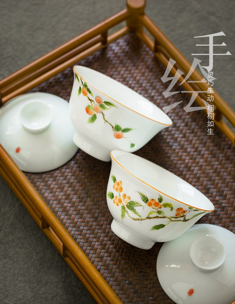 Jingdezhen hand - made persimmon pomegranate Jingdezhen ceramic only three tureen hand tureen cups all hand kung fu tea set