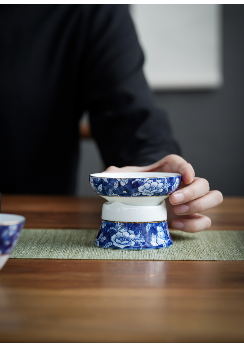 Dehua white porcelain high blue and white porcelain) group, a creative Japanese kung fu tea tea tea filter remove tea accessories