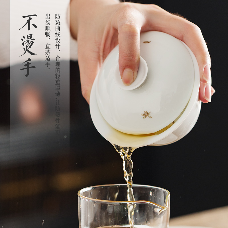Sweet white tureen three cups to bowl with them pure manual thin body large single ceramic kung fu tea tea bowl