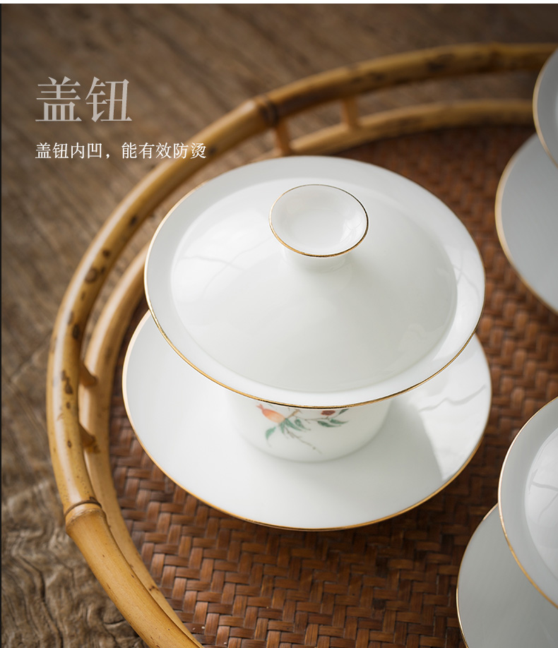 Jingdezhen pure manual thin body white porcelain tureen cup single kunfu tea mercifully with a bowl with water chestnut try small bowl