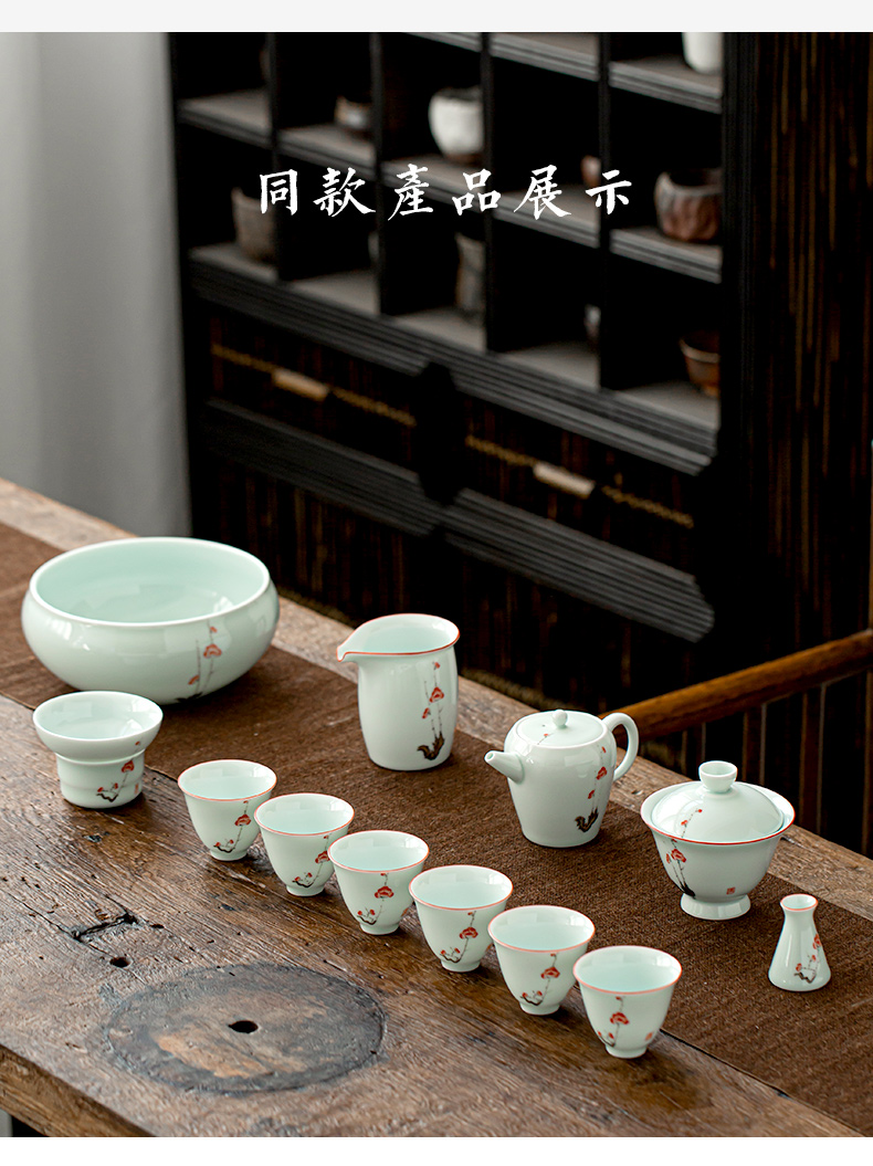 Soil hand - made name plum blossom put tureen jingdezhen three story manual under glaze color porcelain large - sized kung fu tea bowl