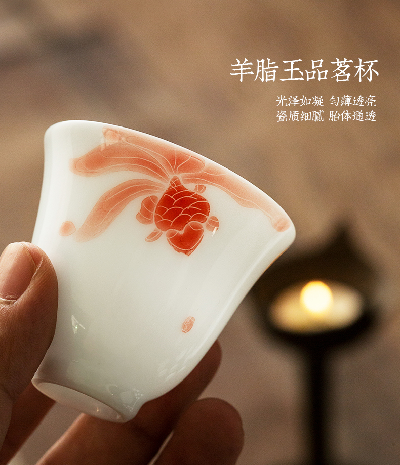 Jingdezhen pastel pure hand - made fish play under the glaze color master sample tea cup by hand cups of pu - erh tea sample tea cup single CPU