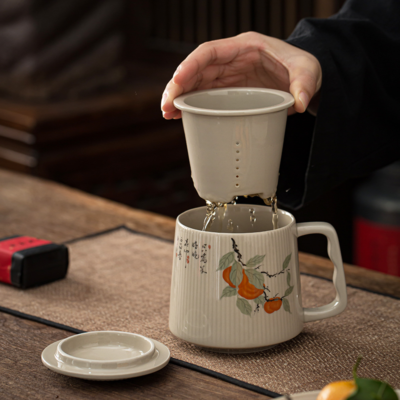 Jingdezhen tea cups of tea separation filter with cover man individual special glass ceramic office
