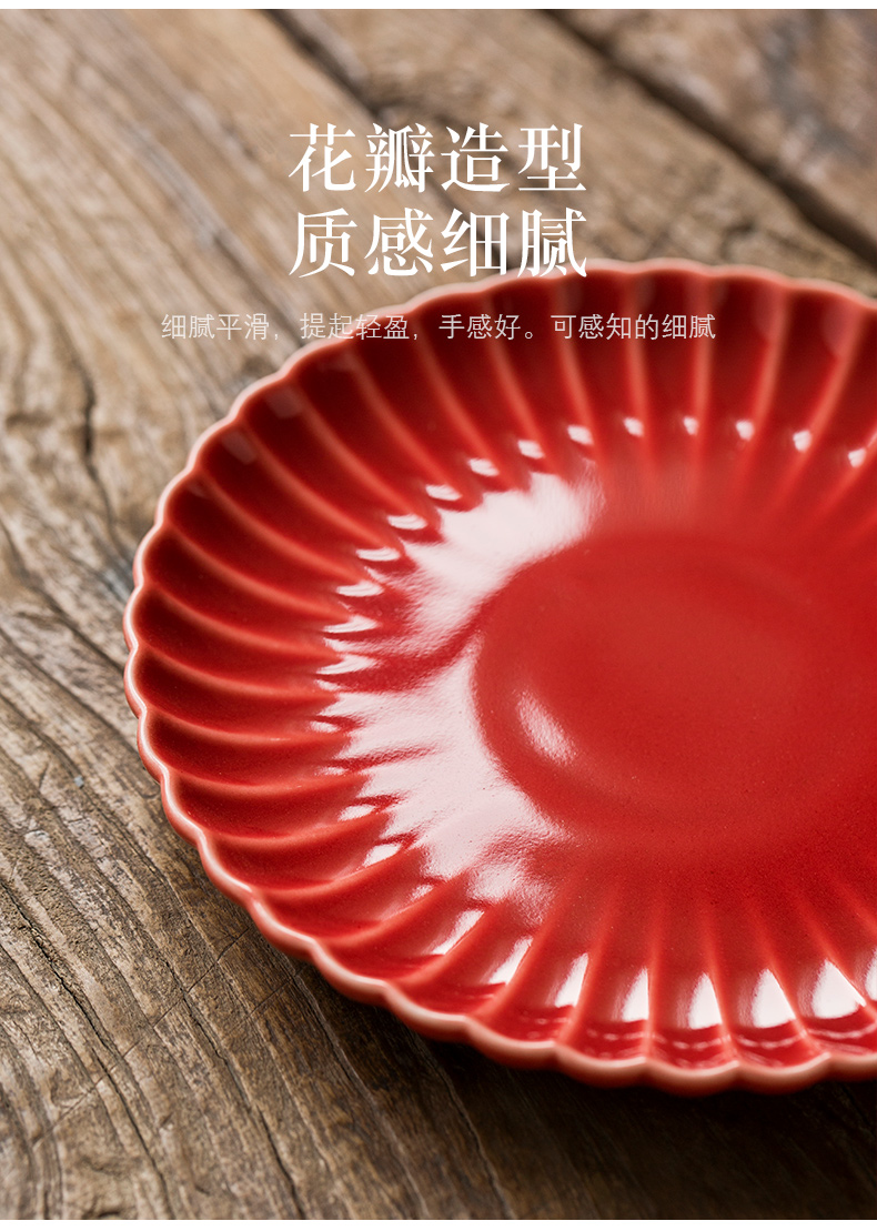 Jingdezhen undressed ore ji red pot bearing Japanese petals bearing fruit bowl tea dry terms plate ceramic pot dry tea table