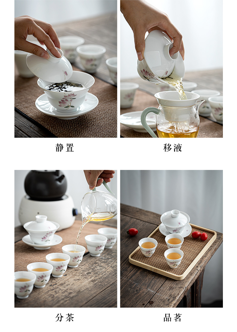 Jingdezhen pure hand - made tureen tea set suit portable household contracted the teapot tea cups of Japanese custom logo