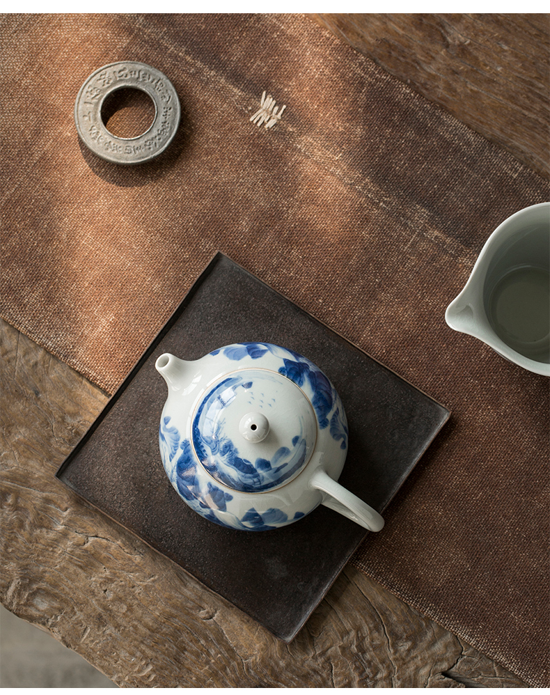 Restoring ancient ways of jingdezhen blue and white glaze color hand - made ceramic teapot xi shi pot of kung fu tea set under household teapot single pot