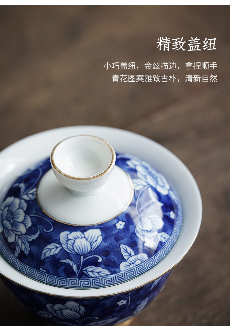 Hand made blue and white porcelain tea set white porcelain tureen ceramic cups manual household kung fu tea bowl three tureen in use