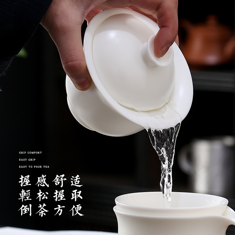 Soil dehua unglazed manual white porcelain three story tureen tea tureen large jade porcelain kung fu tea set list