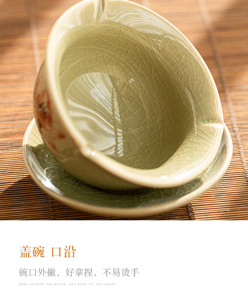 Jingdezhen hand - made lotus tureen ice cracked piece of kung fu tea set suit household contracted teapot teacup ceramics