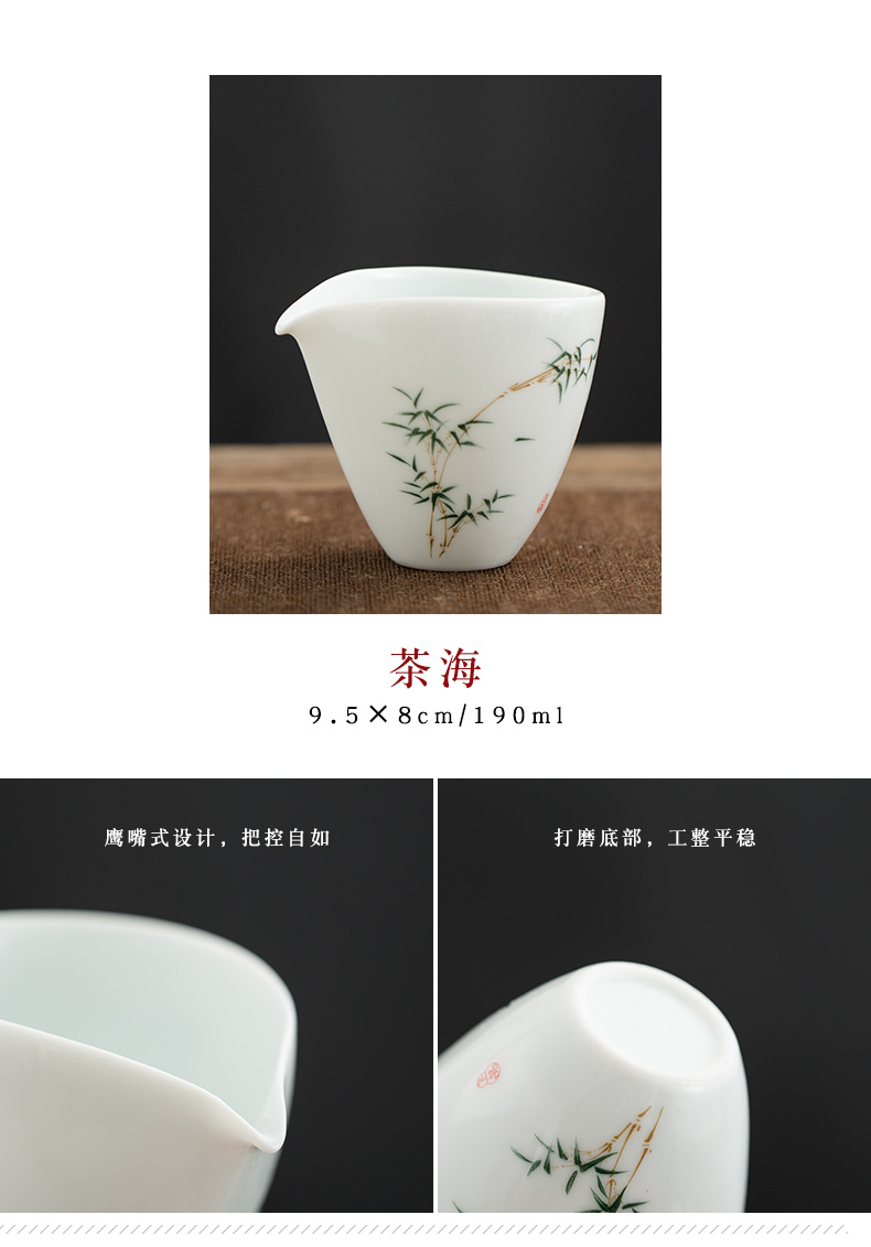 Earth story jingdezhen bamboo kung fu tea set suits for under the pure hand - made glaze color ceramic tureen of a complete set of tea cups