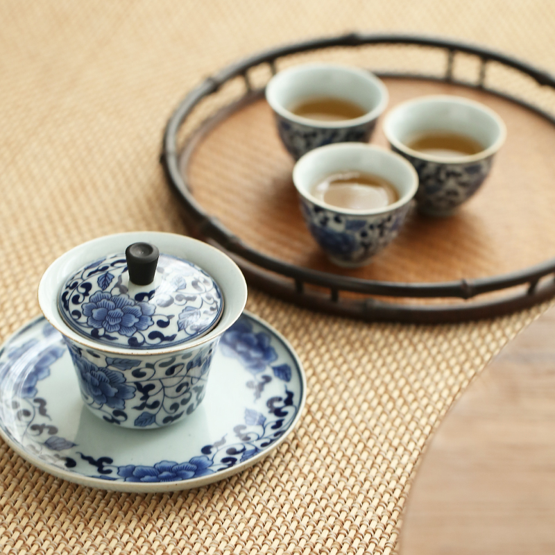 Jingdezhen hand - made porcelain tea set suit household small sets of kung fu tea cup tureen tea pot dry terms plate