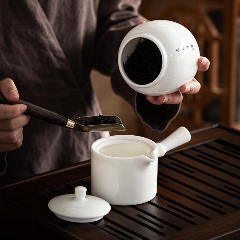 Dehua white porcelain tea set home sitting room of a complete set of kung fu tea set ceramic tea tureen tea custom logo