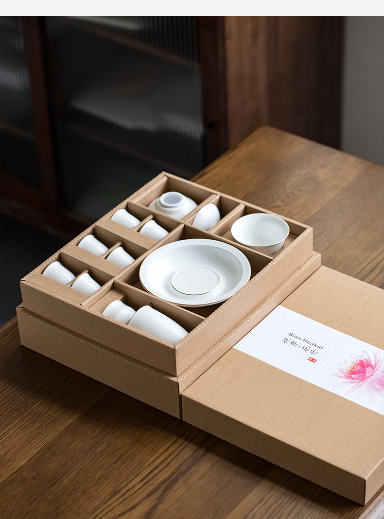 Matte enrolled fat white tea set shadow tsing kung fu tea set of white porcelain hand - made GaiWanCha reasonable filter box
