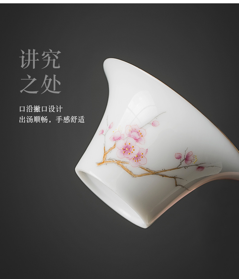 Jingdezhen pure manual thin body white porcelain tureen cup single kunfu tea mercifully with a bowl with water chestnut try small bowl