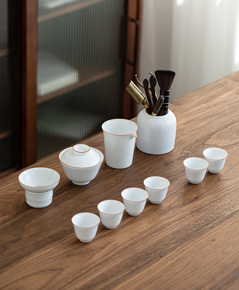 Jingdezhen pure manual only three tureen them a single thin body ceramic bowl cups kung fu tea set