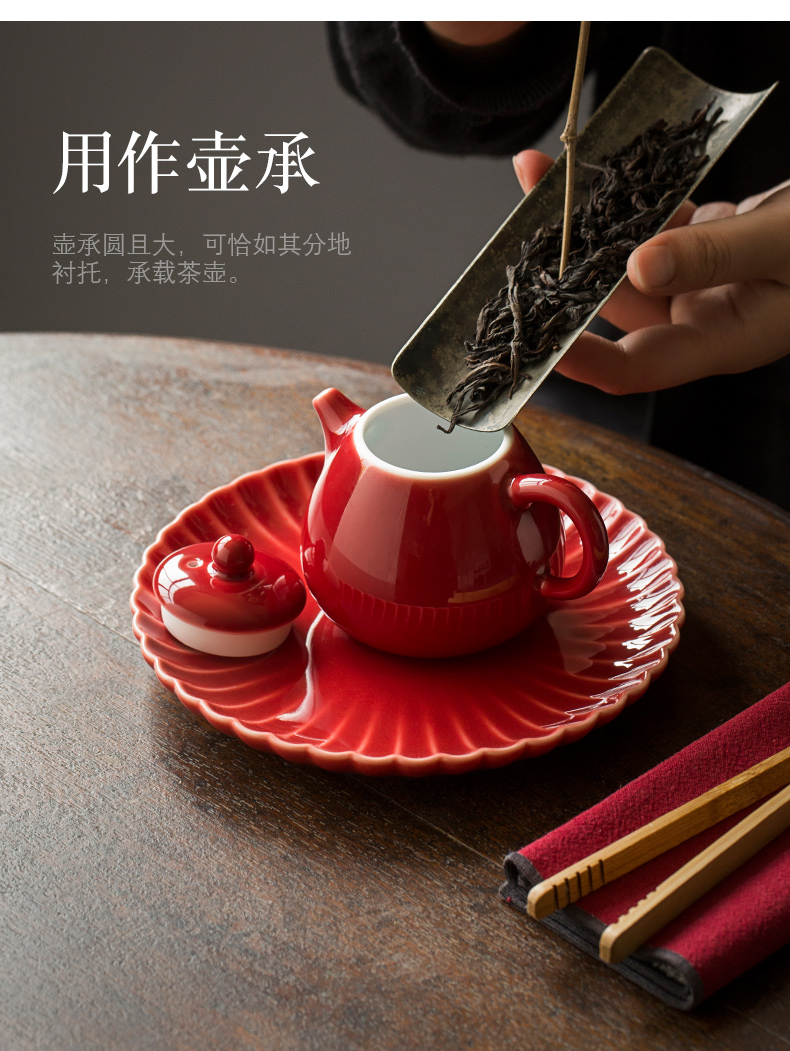 Jingdezhen undressed ore ji red pot bearing Japanese petals bearing fruit bowl tea dry terms plate ceramic pot dry tea table