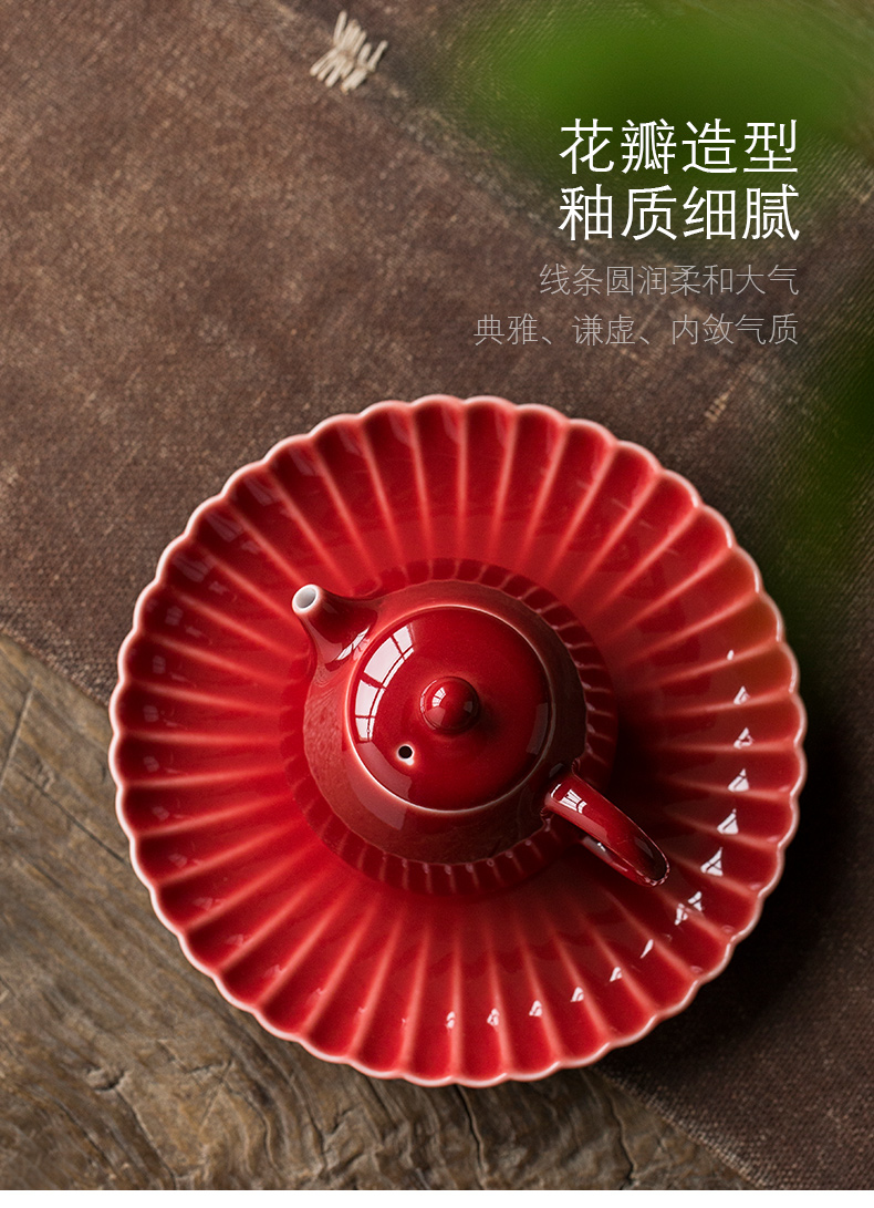 Jingdezhen undressed ore ji red pot bearing Japanese petals bearing fruit bowl tea dry terms plate ceramic pot dry tea table