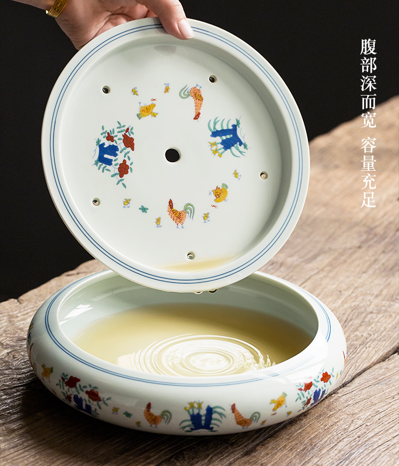 Jingdezhen tea color bucket cylinder cup dried chicken dish of household ceramic saucer dish water sea to restore ancient ways small tea tea set