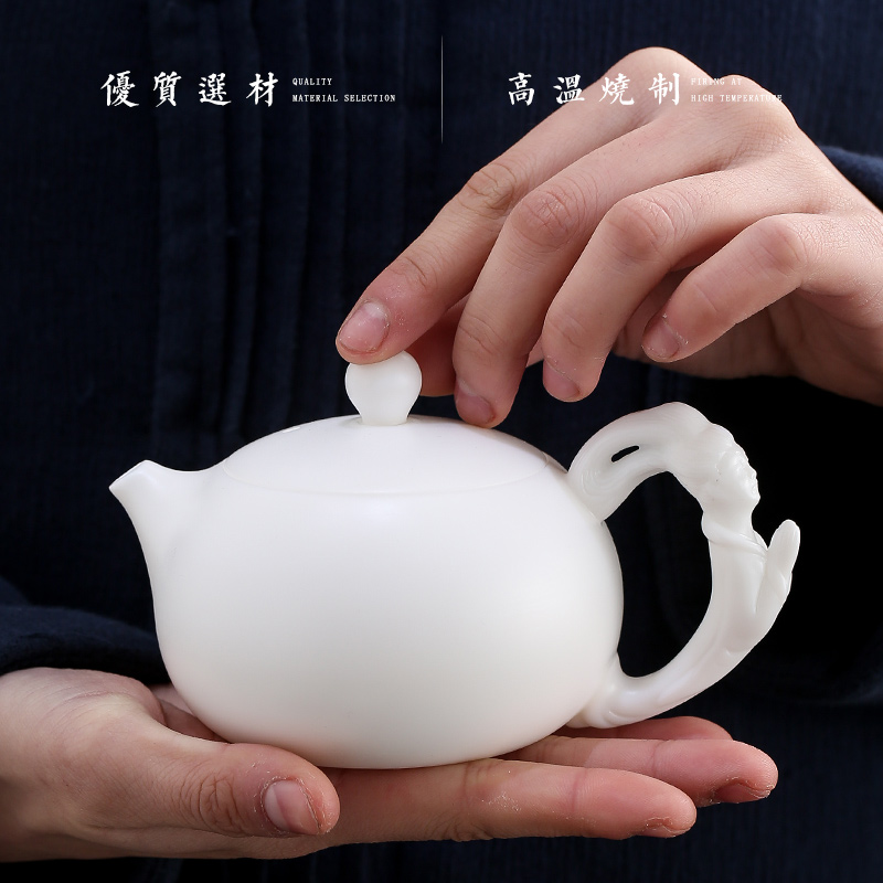 Dehua high - white porcelain jade teapot Japanese biscuit firing ceramics large kung fu tea set unglazed teapot single pot of tea