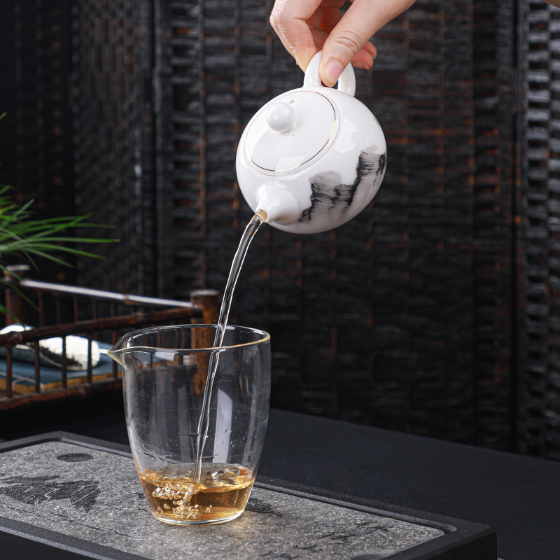 Dehua ceramic teapot suet jade kung fu tea set the whole household manual white porcelain beauty filtering pot of tea pot