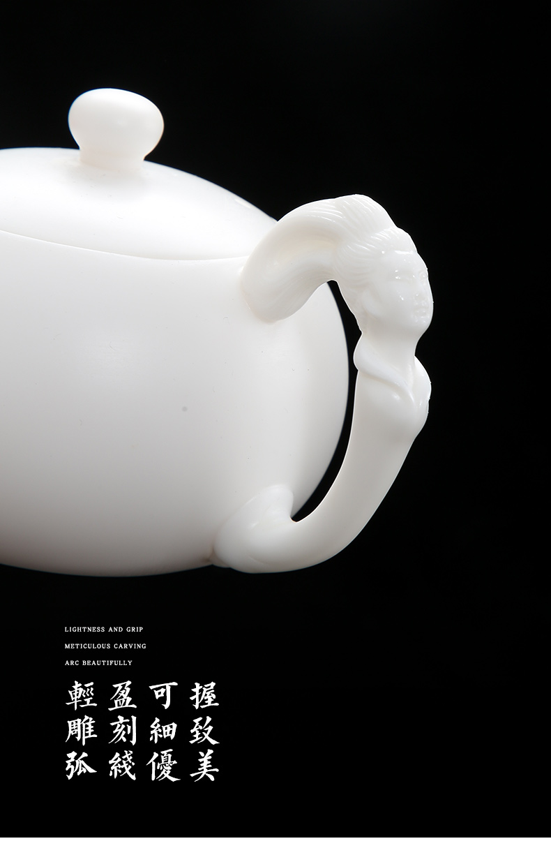 High white porcelain teapot dehua top - grade biscuit firing kung fu suit household ceramics single pot large pure manual xi shi pot