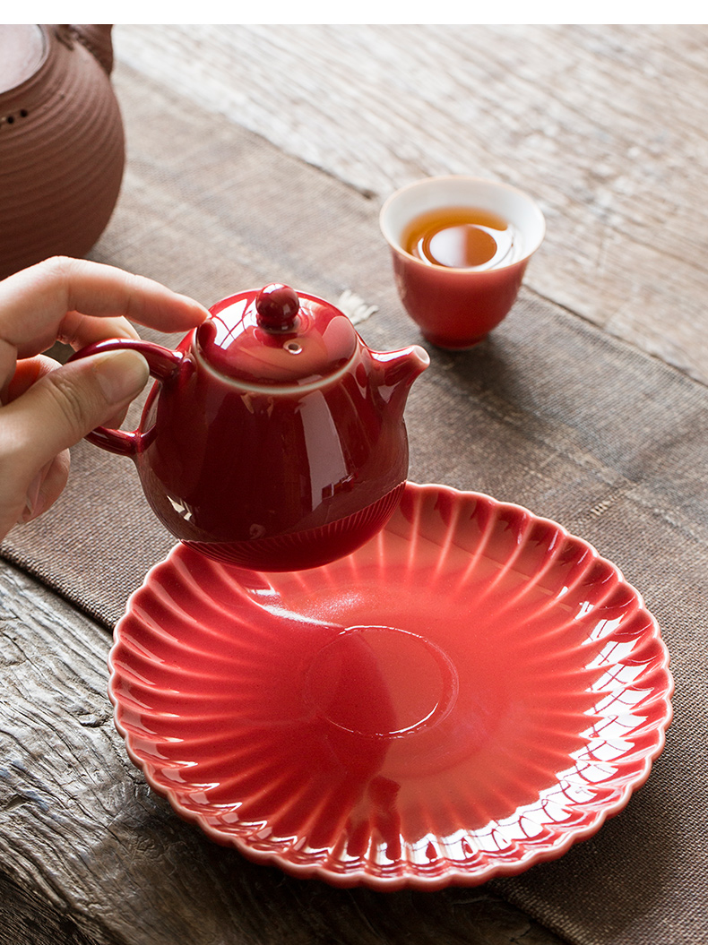 Jingdezhen undressed ore ji red pot bearing Japanese petals bearing fruit bowl tea dry terms plate ceramic pot dry tea table