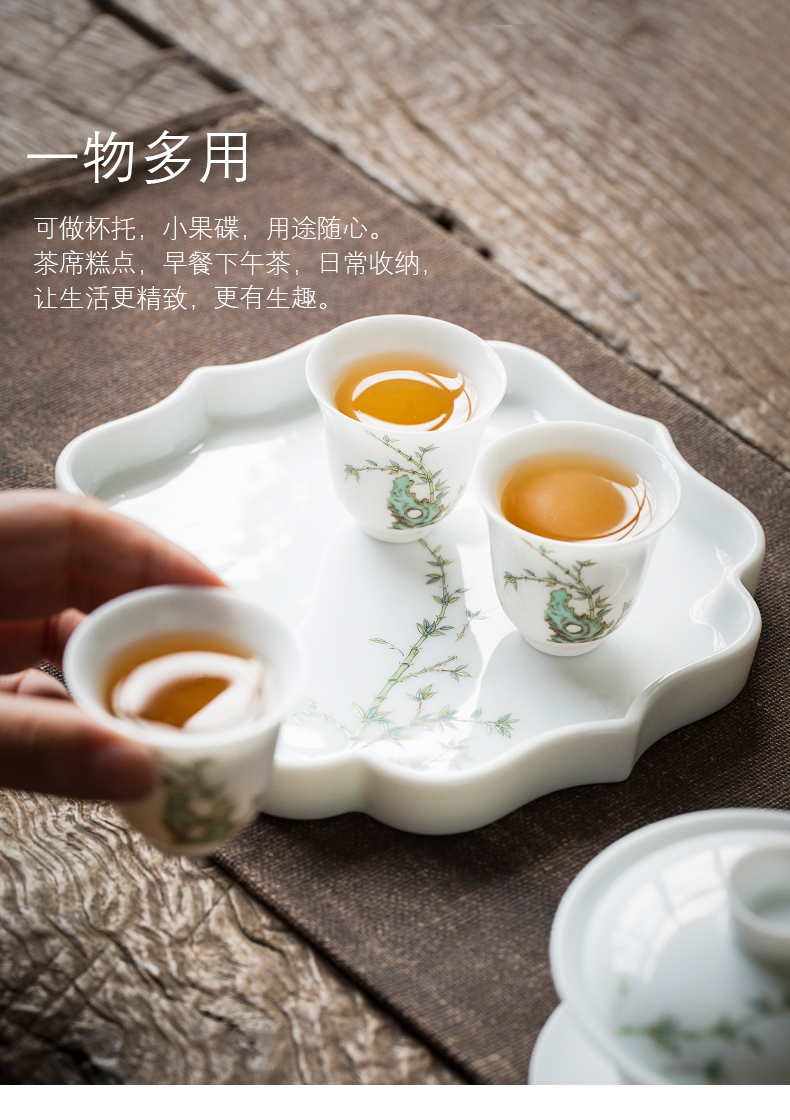 Jingdezhen sweet white porcelain pot of bearing dry bamboo table manually raise plate small pot manual creative tea accessories