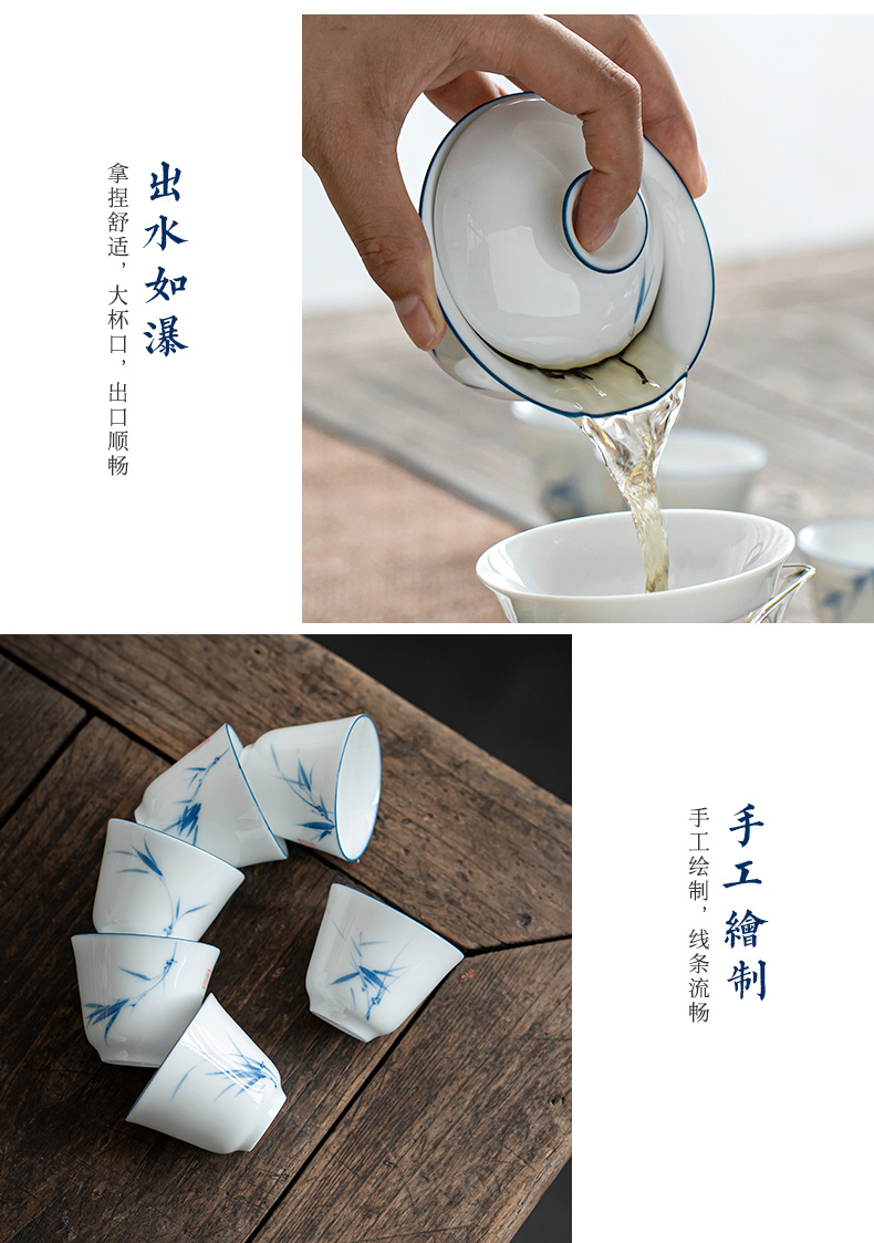 Hand - made jingdezhen bamboo blue and white porcelain famille rose tea set suit tureen set of tea cups with Japanese kung fu tea set