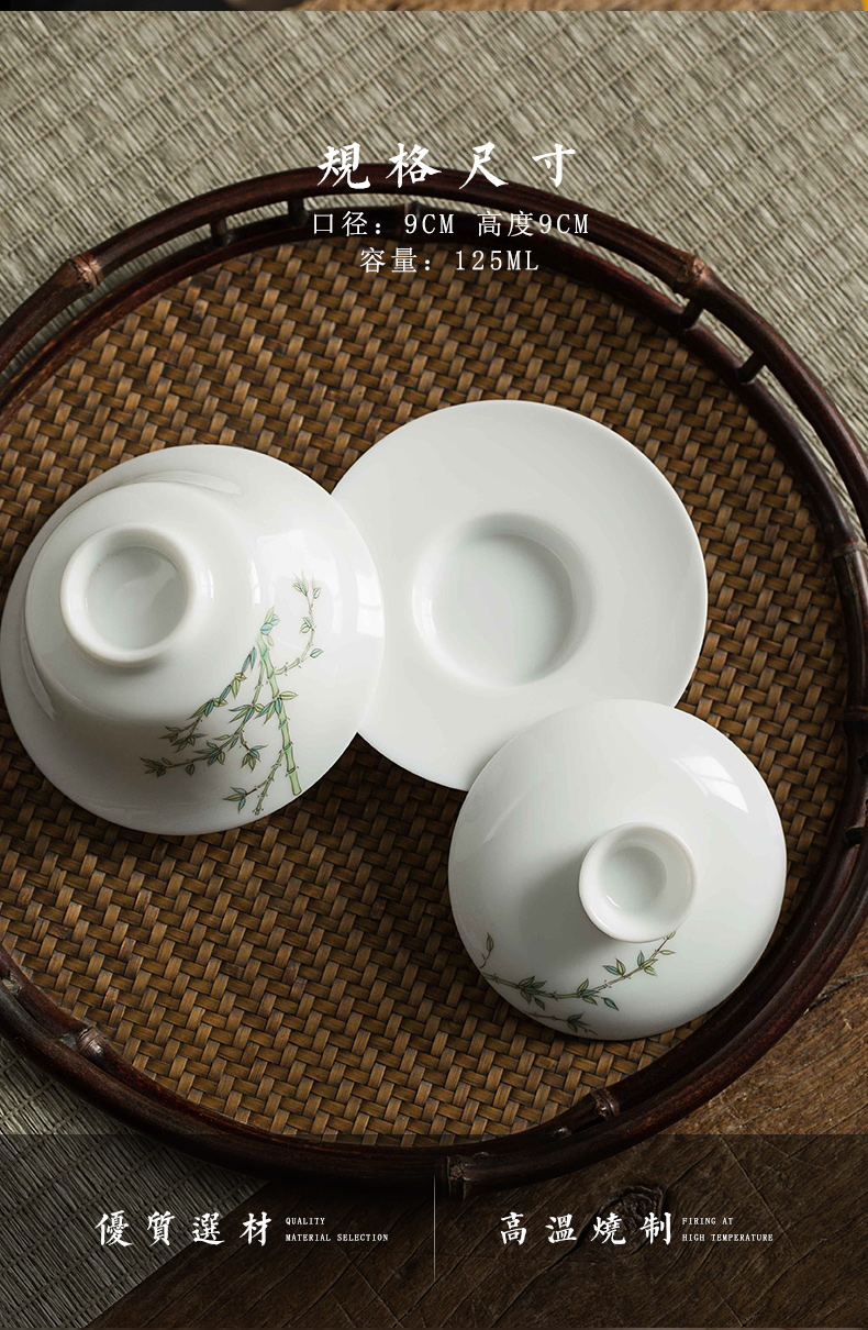 Manual sweet white only three tureen jingdezhen thin foetus a single jade porcelain cups tea bowl of Japanese household kung fu tea set