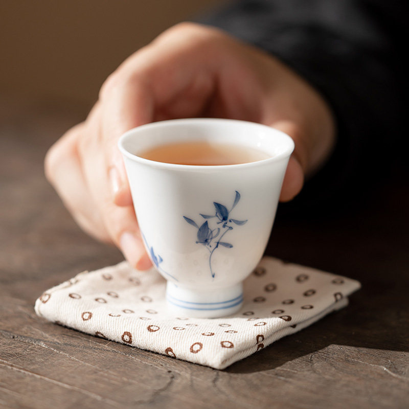 Pure Hand Painted Butterfly Lanflower Tea Cup Tasting Cup Ceramic Home Office Single Cup Master's Cup Kongfu Tea With Tea-Taobao