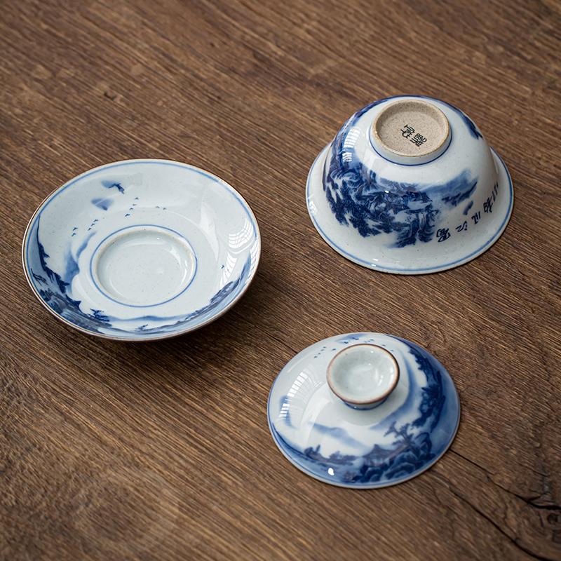 Hand tureen jingdezhen ceramic cups only three bowls of kung fu tea tureen of blue and white porcelain three cups of tea tureen