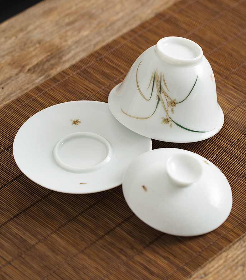 Jingdezhen manual only three tureen thin foetus large bowl cups sweet white porcelain tea bowl set tea service