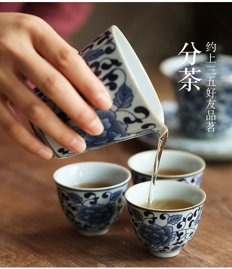 Jingdezhen hand - made porcelain tea set suit household small sets of kung fu tea cup tureen tea pot dry terms plate