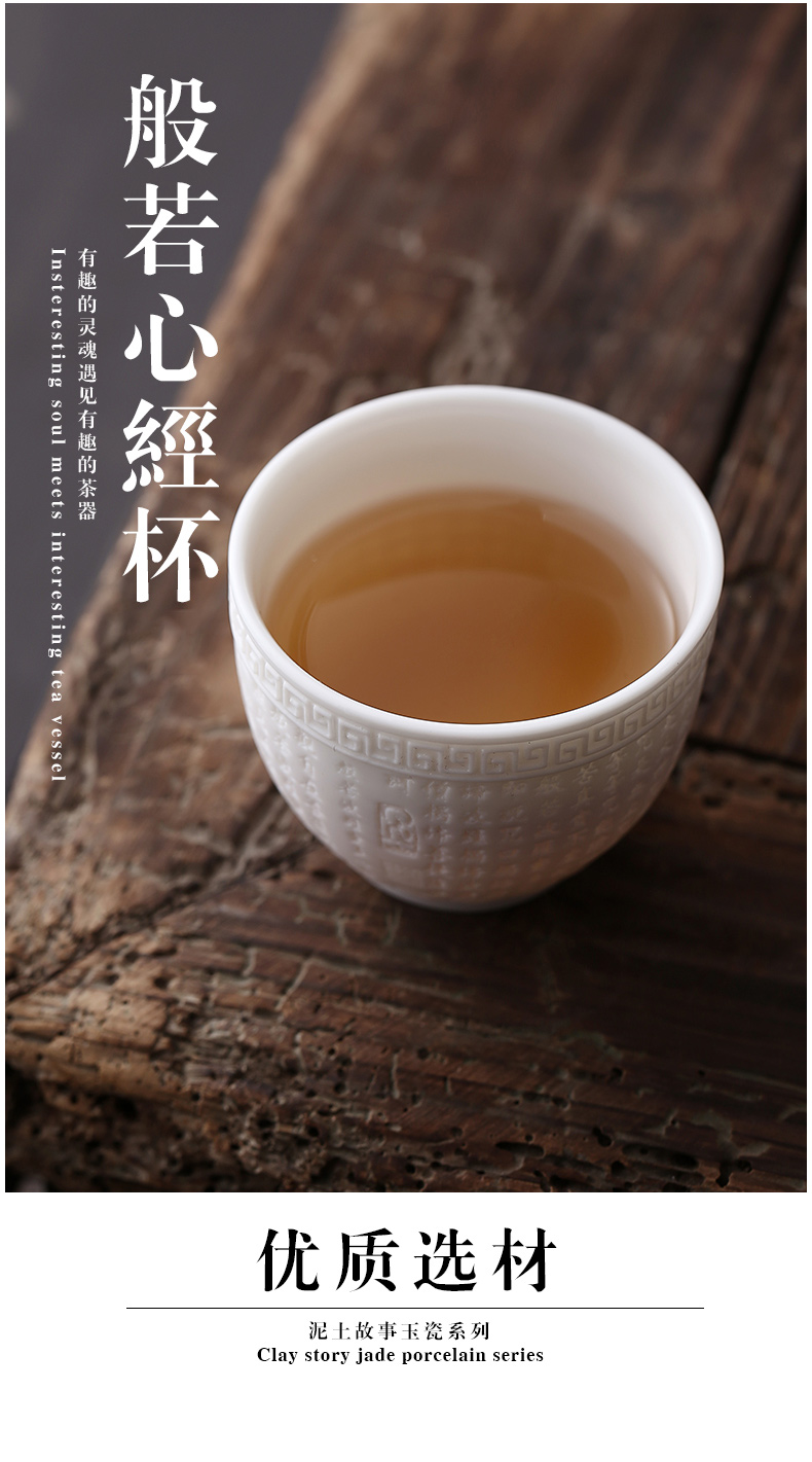 Heart sutra of dehua white porcelain teacup embossment master jade cup manual sample tea cup buford ceramic keller cup of kung fu