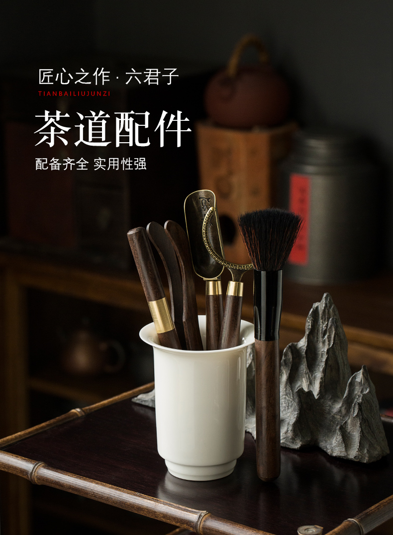 Ebony wood tea white porcelain six gentleman kung fu tea accessories 6 gentleman of tea ChaGa spoon, knife tools