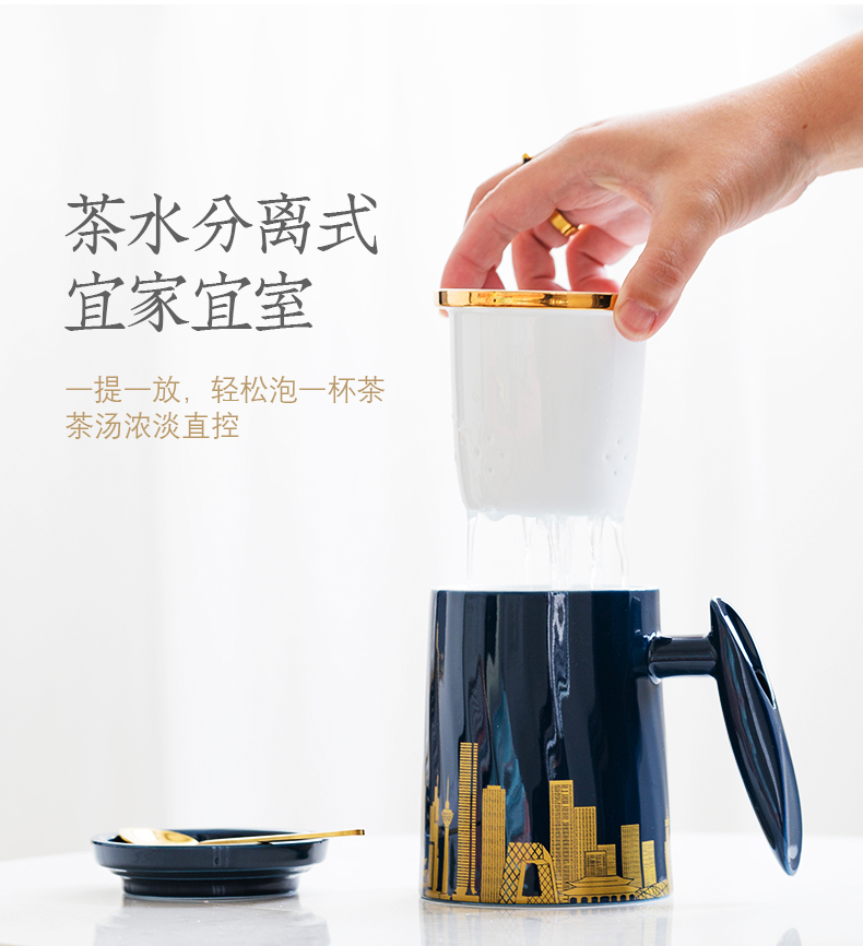 Urban business card of jingdezhen ceramic tea cup tea separation with cover with the handle business office tea man