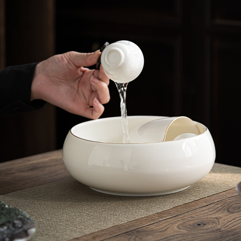 Dehua to heavy pure white jade porcelain large tea to wash to the writing brush washer wash to ceramic tools make tea tea tray parts water jar hydroponics