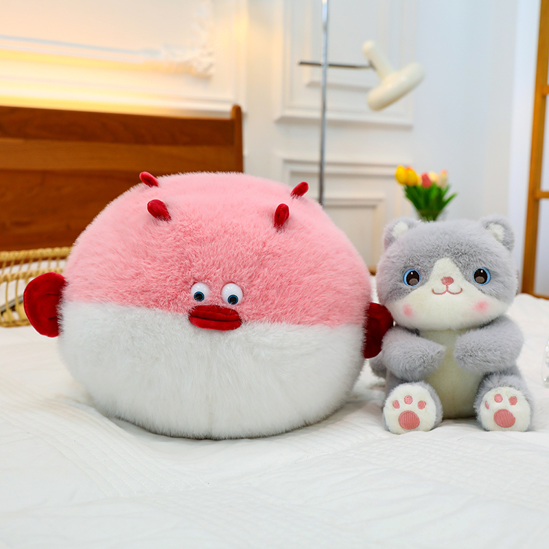 Cute Cat Eating Fish Pufferfish Hidden Kitten Children's Doll Plush Toy Sleeping Pillow Gift Creative Toy among Toys