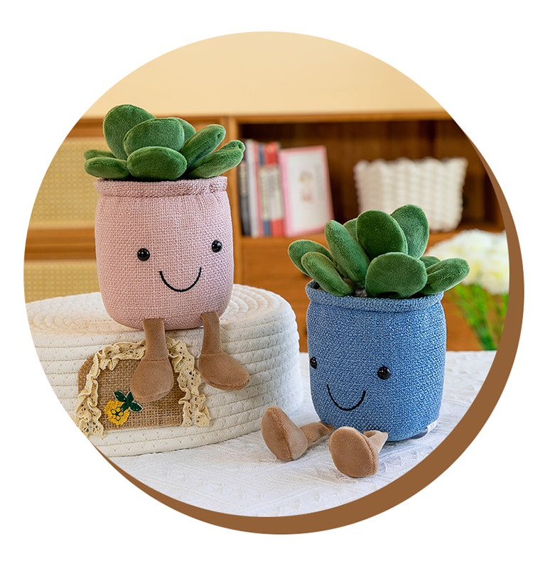 бонсай 彷真毛绒绿植物肉肉小盆栽办公室桌面仙人掌多肉装饰假花摆件假花 OTHER