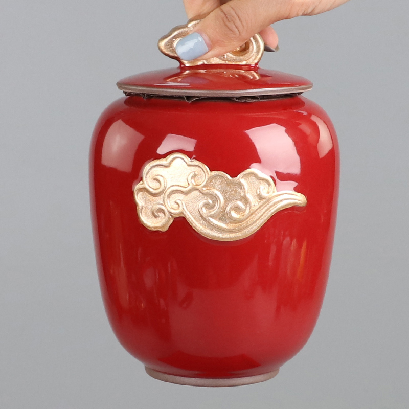 I swim wedding supplies wedding caddy fixings ceramic seal pot storage tank Chinese red and joyful private custom