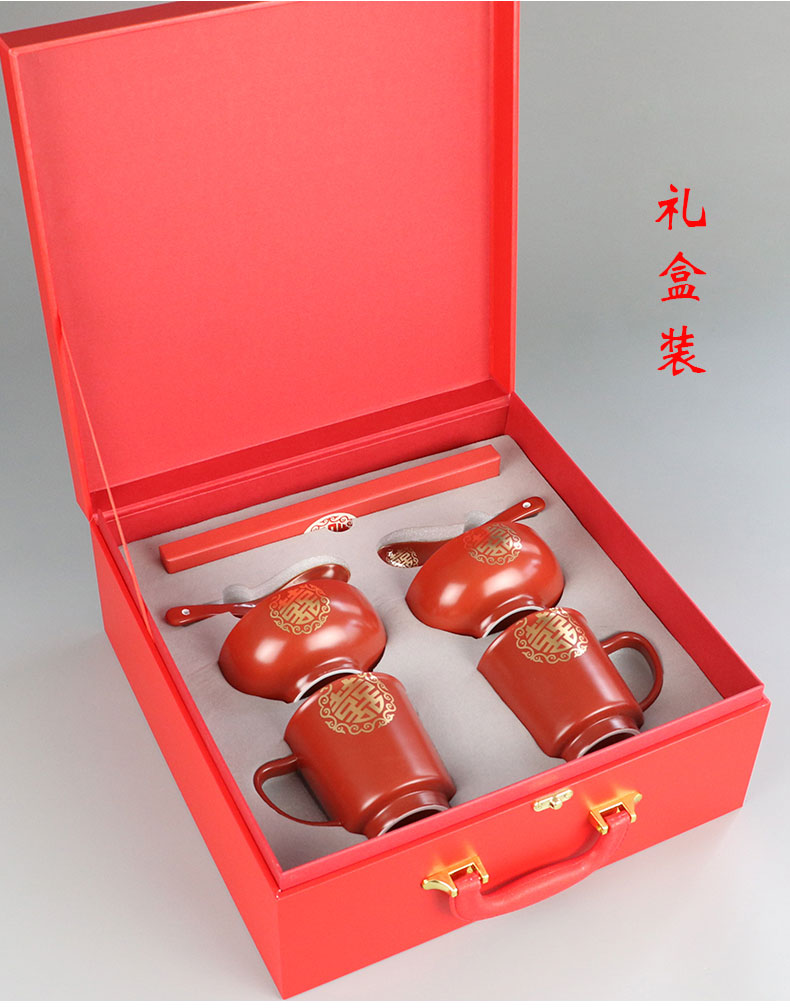 I swim wedding I high - grade ceramic bowl chopsticks set of glass box wedding red cup or bowl of dowry