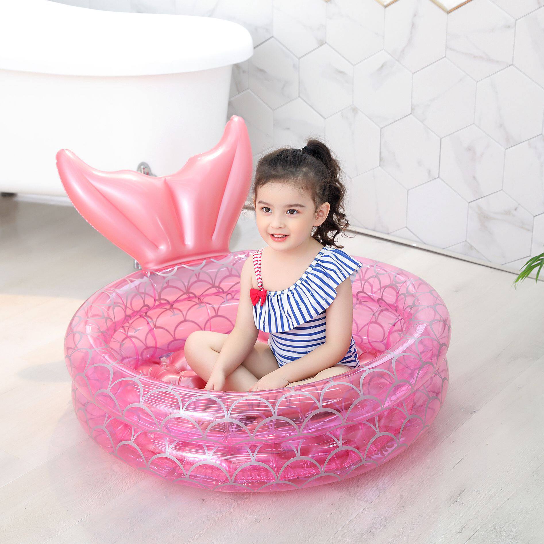 New Mermaid inflatable pool in thickening PVC baby baby pool household ocean ball pool