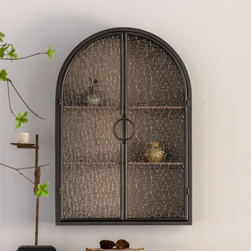French-Style Wall Cabinets, Wall-Mounted Storage Cabinets, Wrought Iron Water Ripple Glass, Living Room and Bedroom Wall-Mounted Storage Cabinets, Wall Cabinets