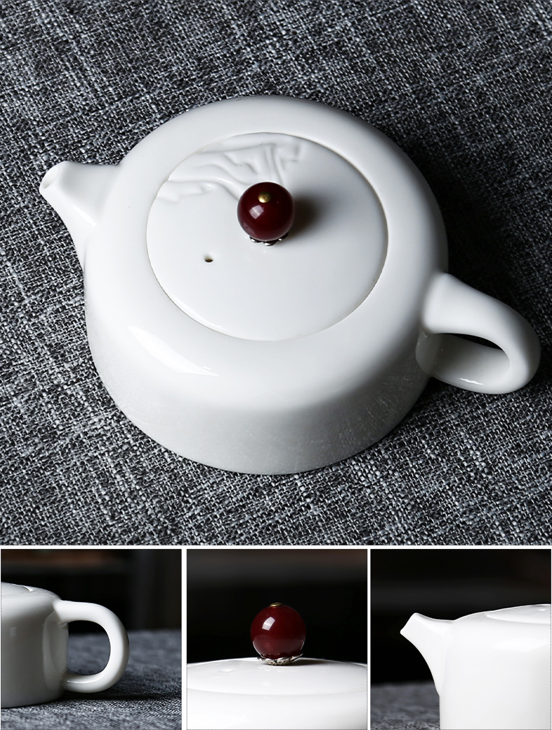 Suet jade porcelain teapot kung fu tea set household single pot of white porcelain tea set ceramic household contracted tea teapot teacup