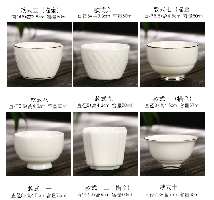 Kung fu tea cup against iron master cup single cup white porcelain retro individual cup suet jade porcelain gifts