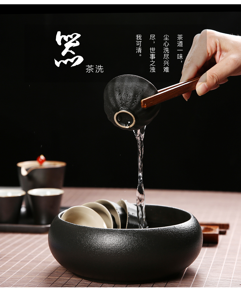 Retro tea to wash to the ceramic built large wash in hot water coarse pottery cylinder black pottery cup move kung fu tea accessories