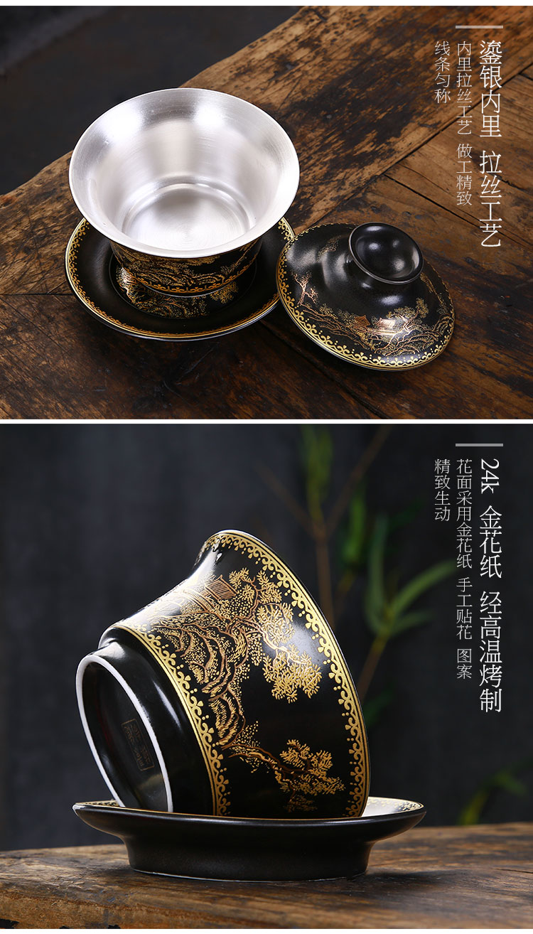 Jingdezhen 999 sterling silver ceramic bowl with red glaze tureen large up manually kung fu tea set three bowls