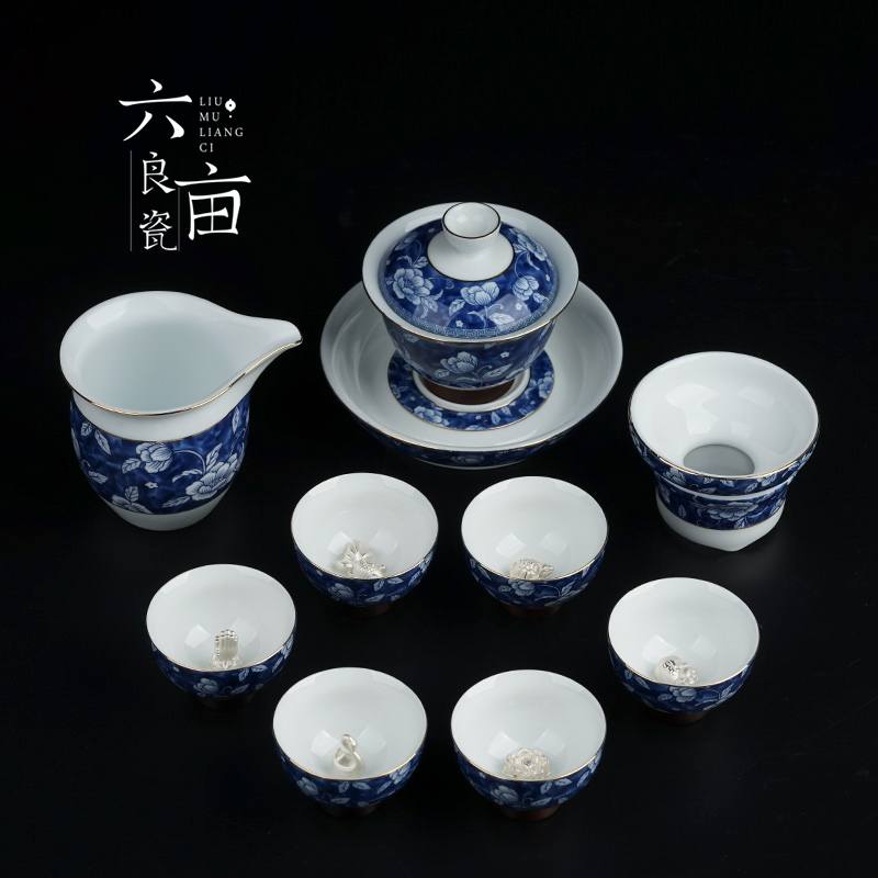 Blue and white porcelain tea set contracted Chinese tea taking of jingdezhen ceramic teapot teacup whole household kunfu tea
