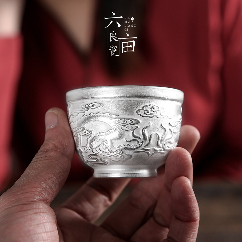 Tasted silver cup 999 sterling silver gilding master cup single CPU kung fu ceramic cups manual coppering. As silver sample tea cup household utensils